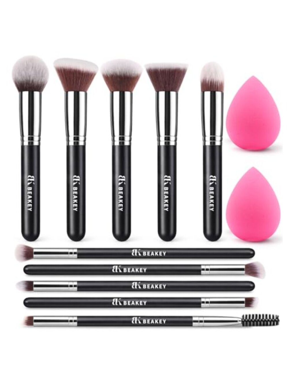 10-Piece Makeup Brush Set with 2 Blending Sponges Synthetic Fiber Face Eye